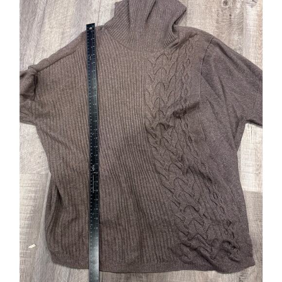 Simply Vera Wang Brown Cable Ribbed Knit Wrap Turtleneck Pullover Sweater Large - Picture 7 of 7